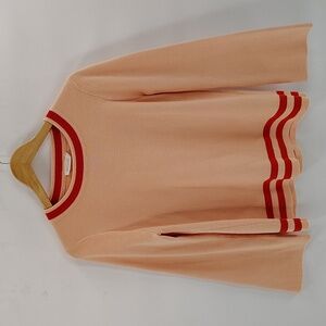 Roolee Peach Stripe Hem Bell Sleeve Sweater size large pullover